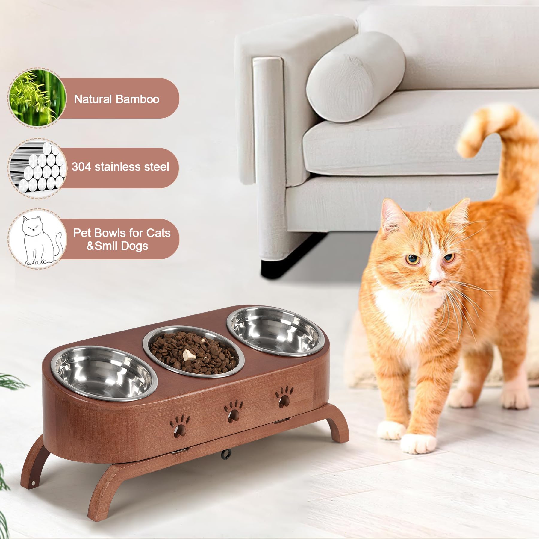 Elevated Cat Bowls - Adjustable Tilted Pet Feeder