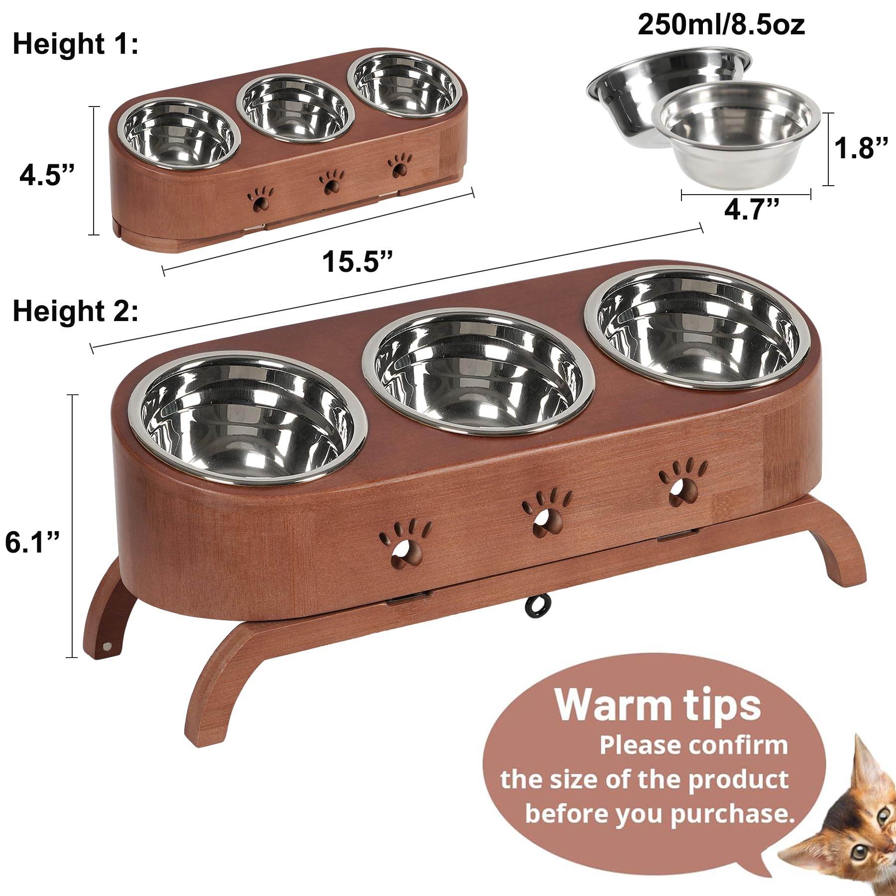 Elevated Cat Bowls - Adjustable Tilted Pet Feeder