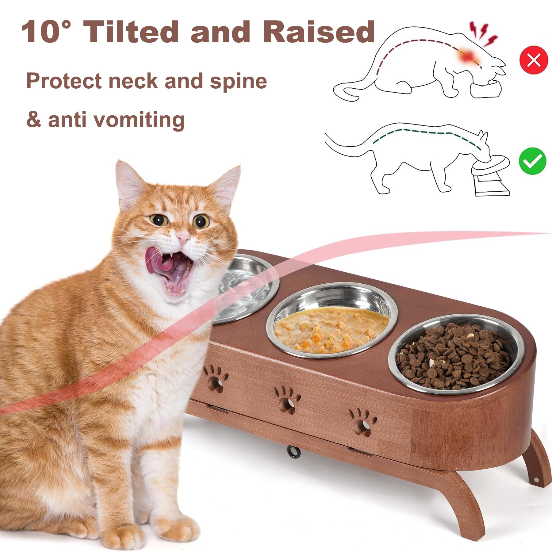 Elevated Cat Bowls - Adjustable Tilted Pet Feeder